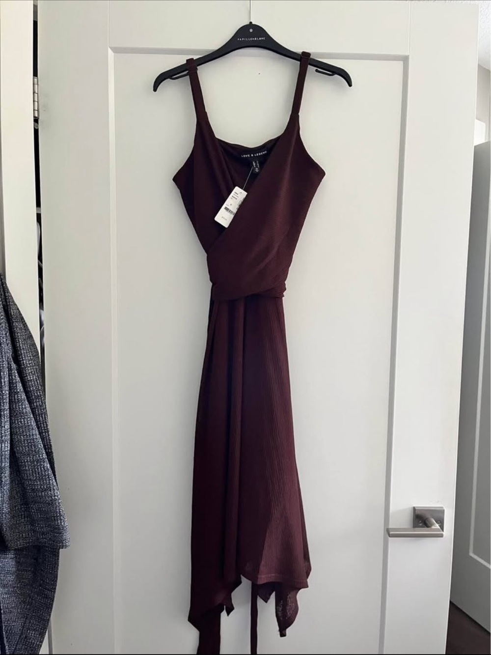 Sleeveless Brown Wrap Midi Dress